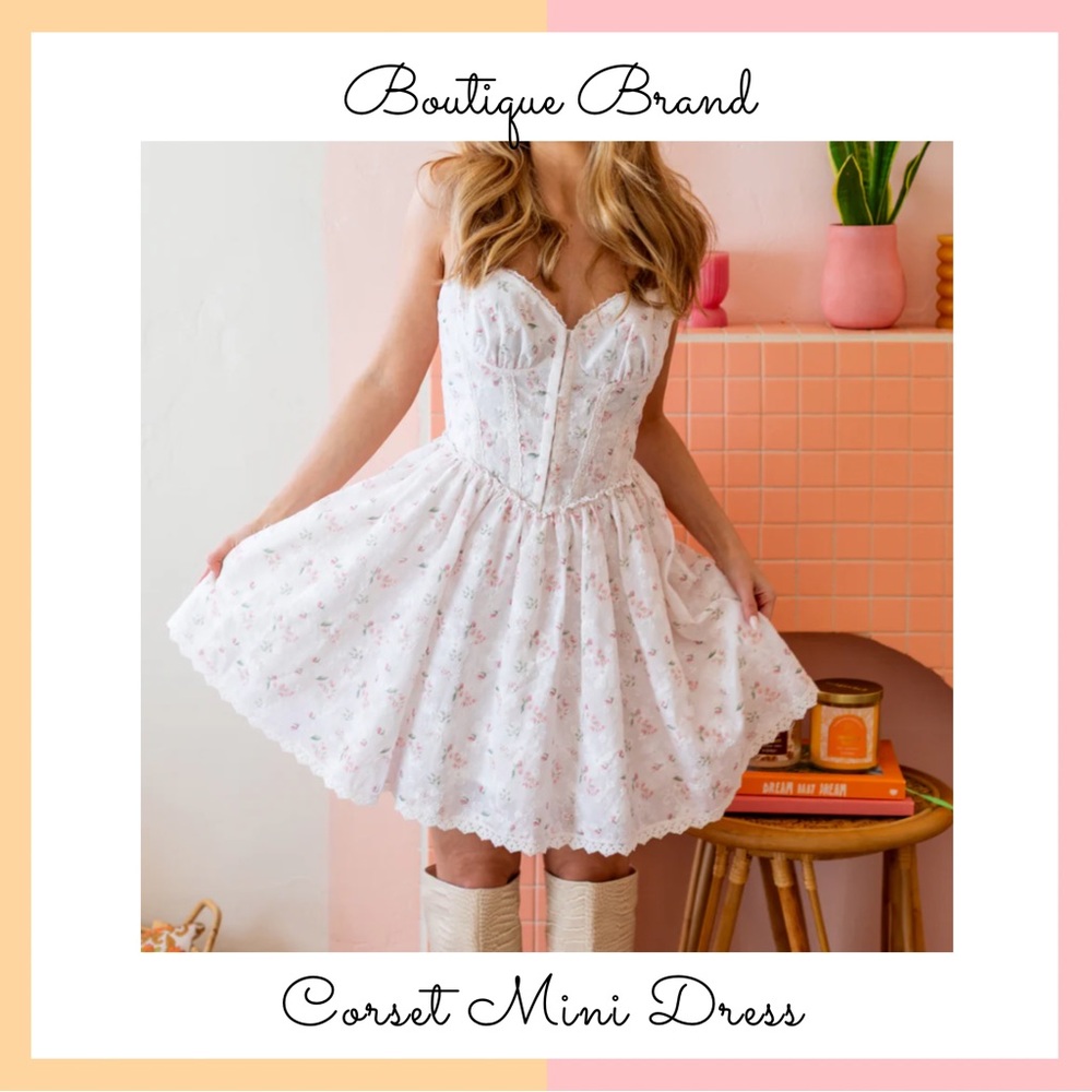 White Floral Corset Mini Dress